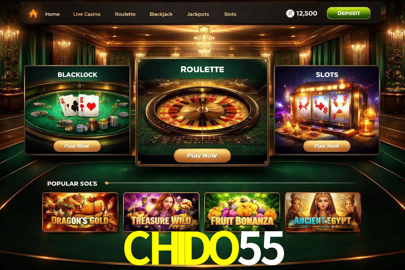 Vista de la plataforma CHIDO55 Casino mostrando categorías organizadas de juegos en línea
